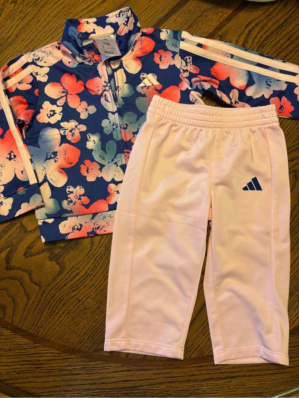 adidas Pink Athletic Joggers with Floral Jacket Set